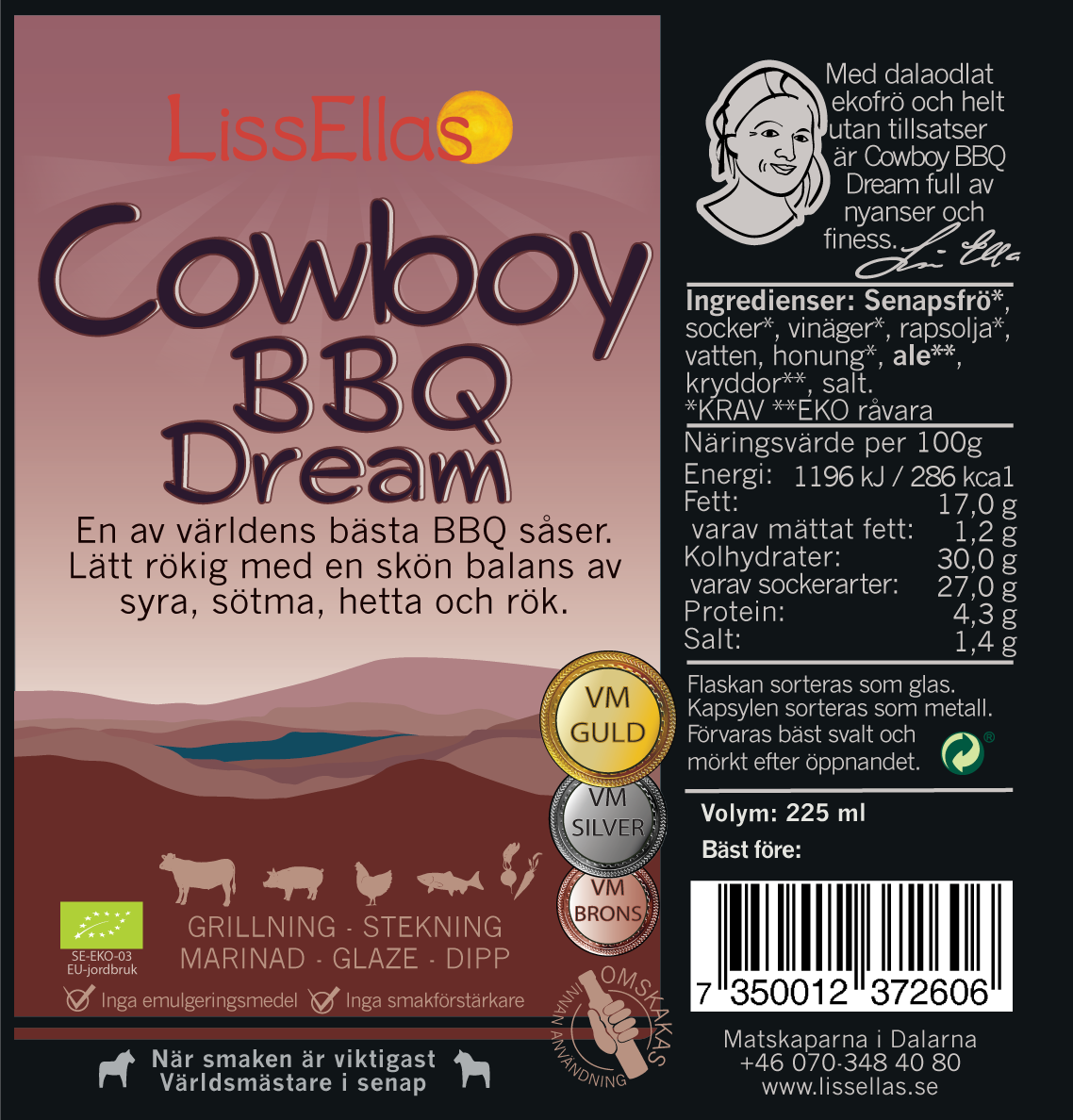 Cowboy BBQ Dream - helt senapsbaserad rökig BBQ-sås EKO 225 ml - Bild 2