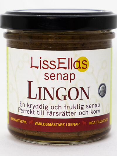 Lingon - fruktig, syrlig, något söt senap med smak av skogens lingon och kryddig hetta 150g